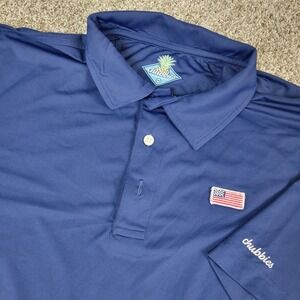 Chubbies Mens Medium Solid Navy USA Patch Performance Stretch Polo Short Sleeve